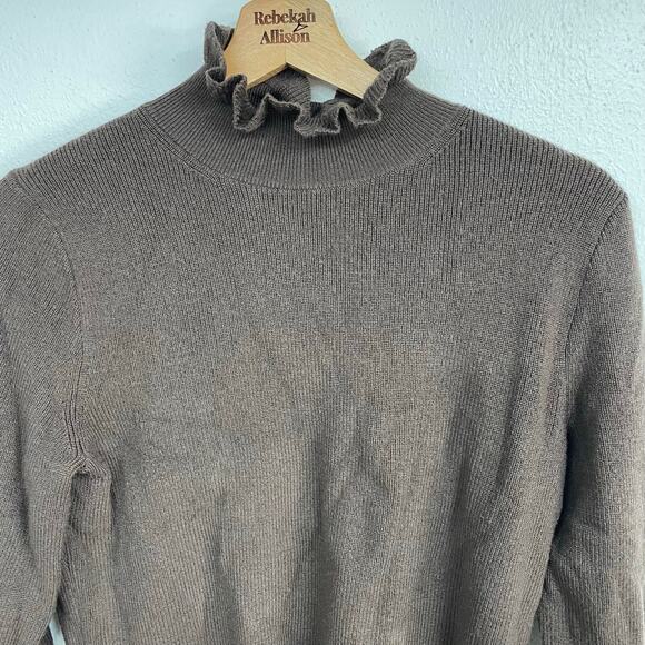 J. Crew Ruffleneck Merino Wool Sweater Deep Chocolate SZ SMALL Classic EUC - Picture 5 of 15